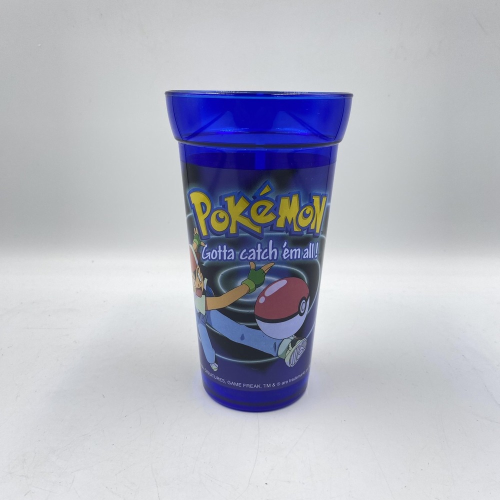 Vintage 1999 Pokemon Pikachu Squirtle Ash Blue‎ Plastic Tumbler Cup Jazwares